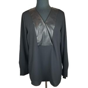 Alfani Blouse NEW Black Long Sleeve Faux Leather 6